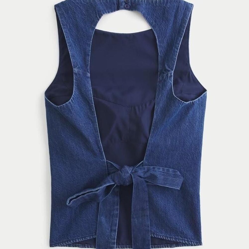 hollister dark wash denim open back tie top